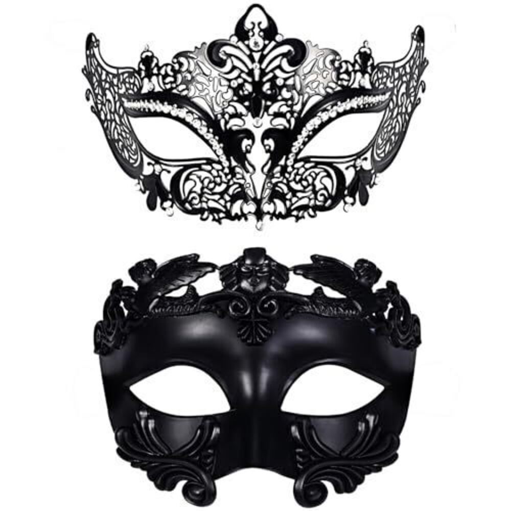 6836 Black Masquerade Mask for Couple - Vintage Ancient Roman Greek